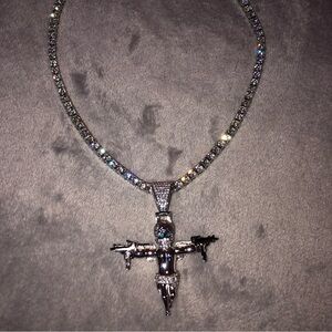 Unisex HipHop Angel with Gun Shape Pendant/Necklace/ Cuban Chain Jewelry Diamond